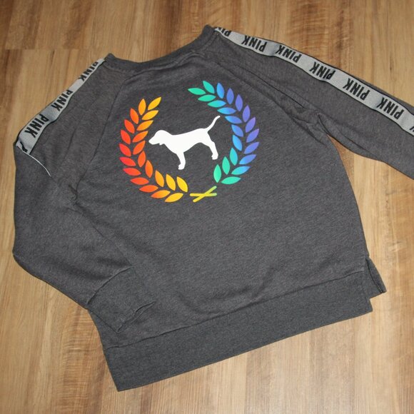 PINK Victoria's Secret Size XS Gray Rainbow Dog Fleece Sweatshirt - Picture 1 of 9